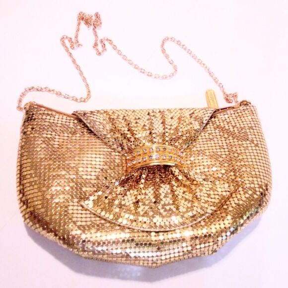 Vintage Gold Metal Mesh Evening Clutch Shoulder Bag - Picture 2 of 8